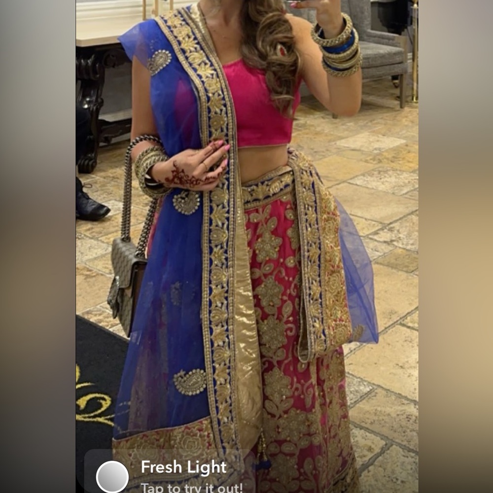 Henne Vibrant Pink and Blue Maxi Dress with Gold Accents